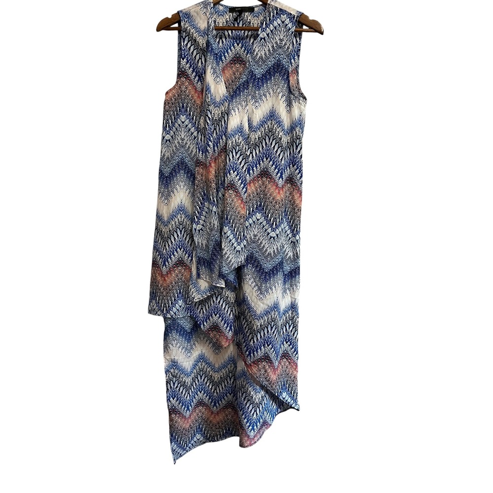 BCBGMAXAZRIA Dress Asymmetric Sleeveless Blue White Multicolor Print‎ S